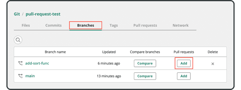 Go to the Branches tab and click “Add” in the pull request column