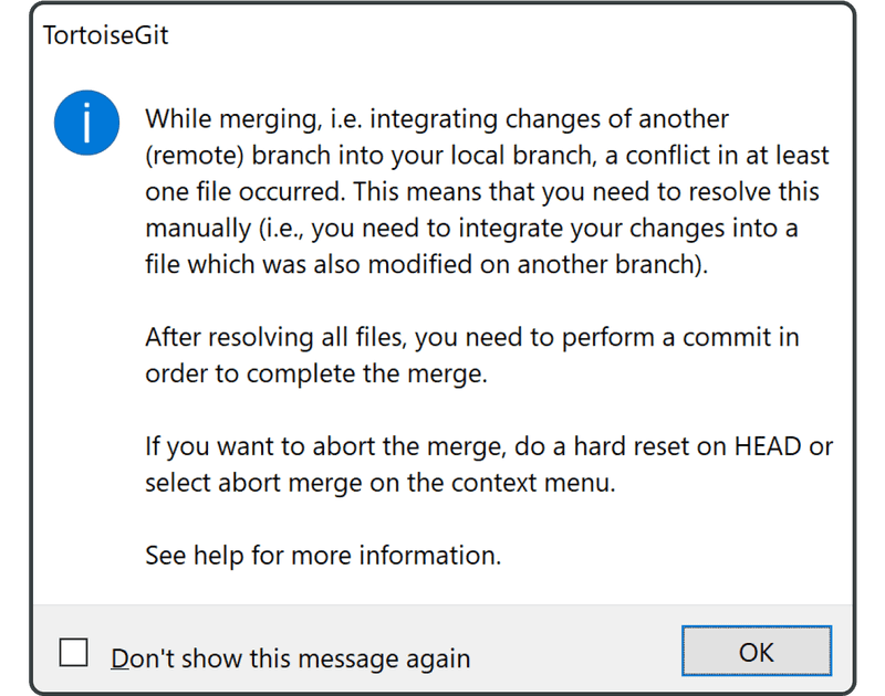 The message automatic merge failed comes up