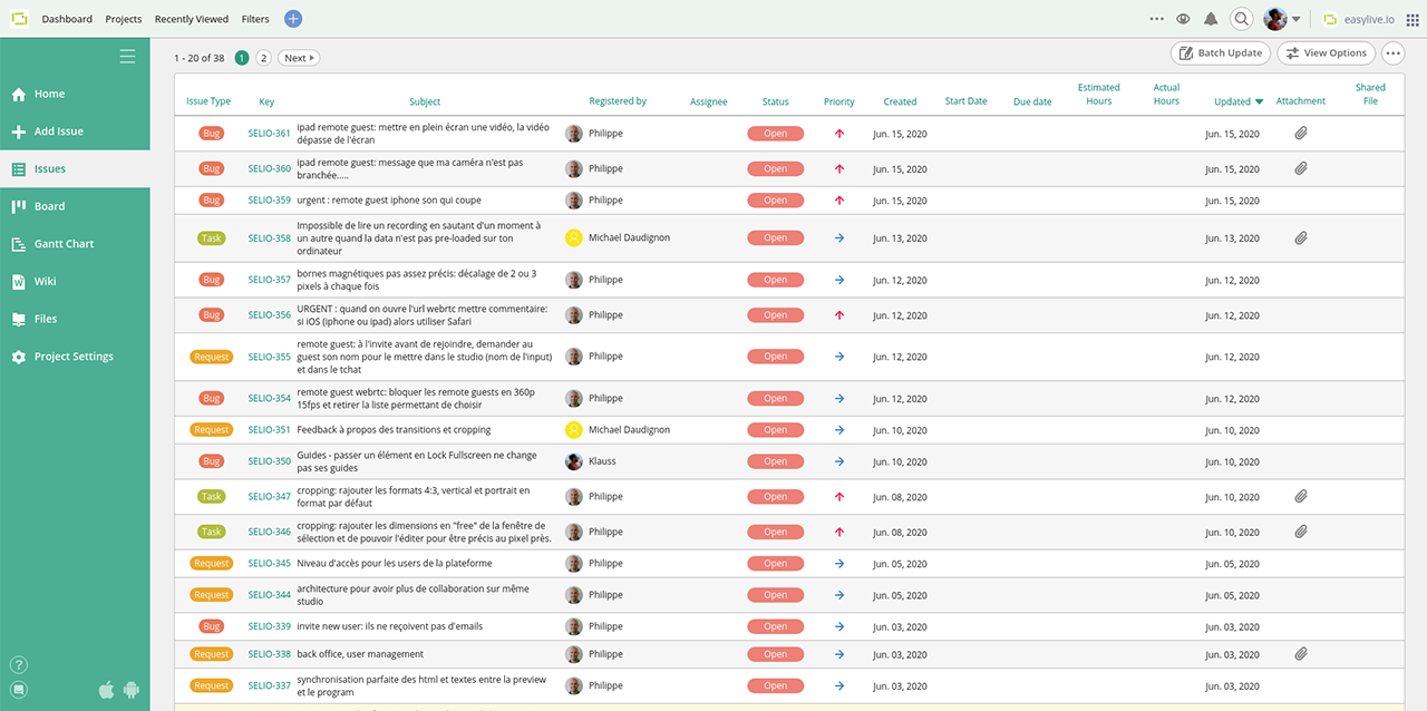 Examples of easylive.io using Backlog