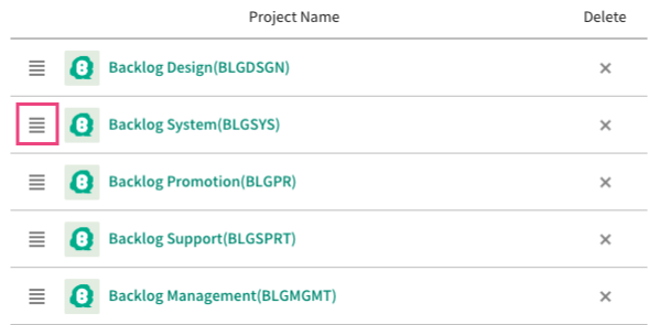 Screenshot: Screen of List of Projects