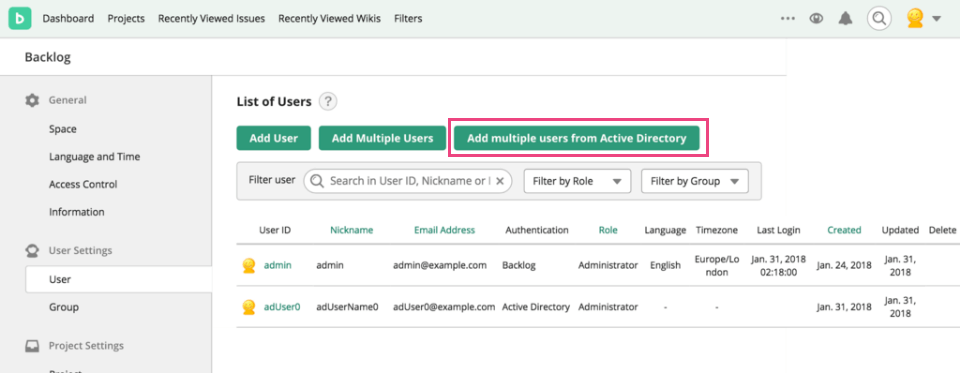 Screenshot: Click 'Add multiple users from Active Directory' button