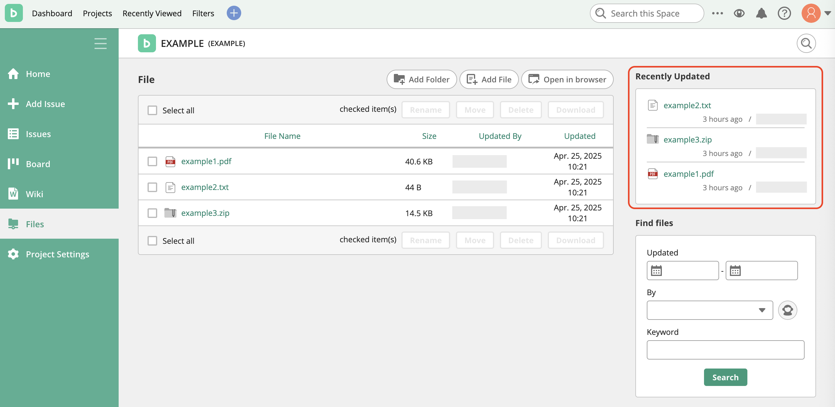 Screenshot: Screen of Recently Updated Files