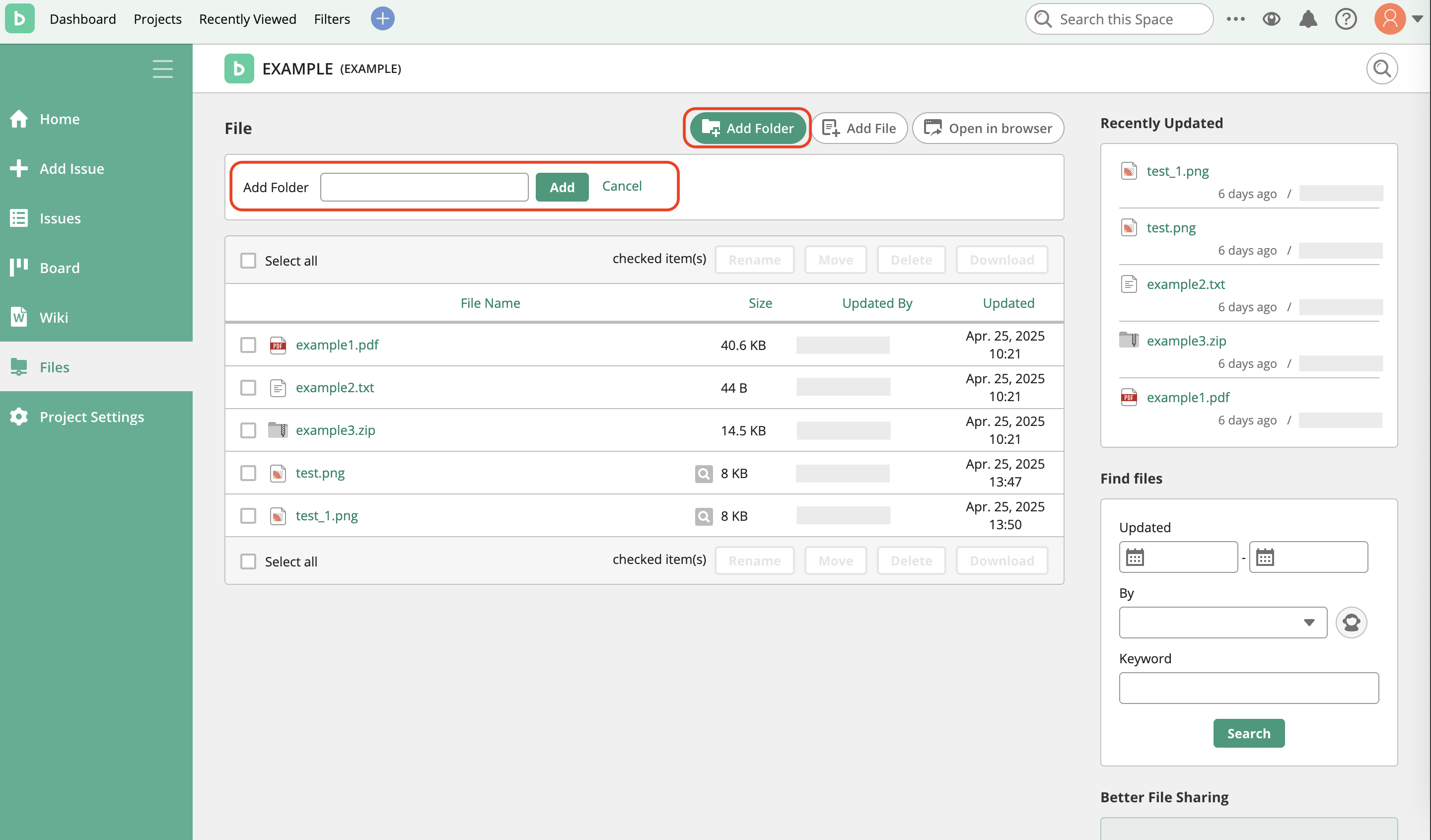 Screenshot: Screen of Add Folder