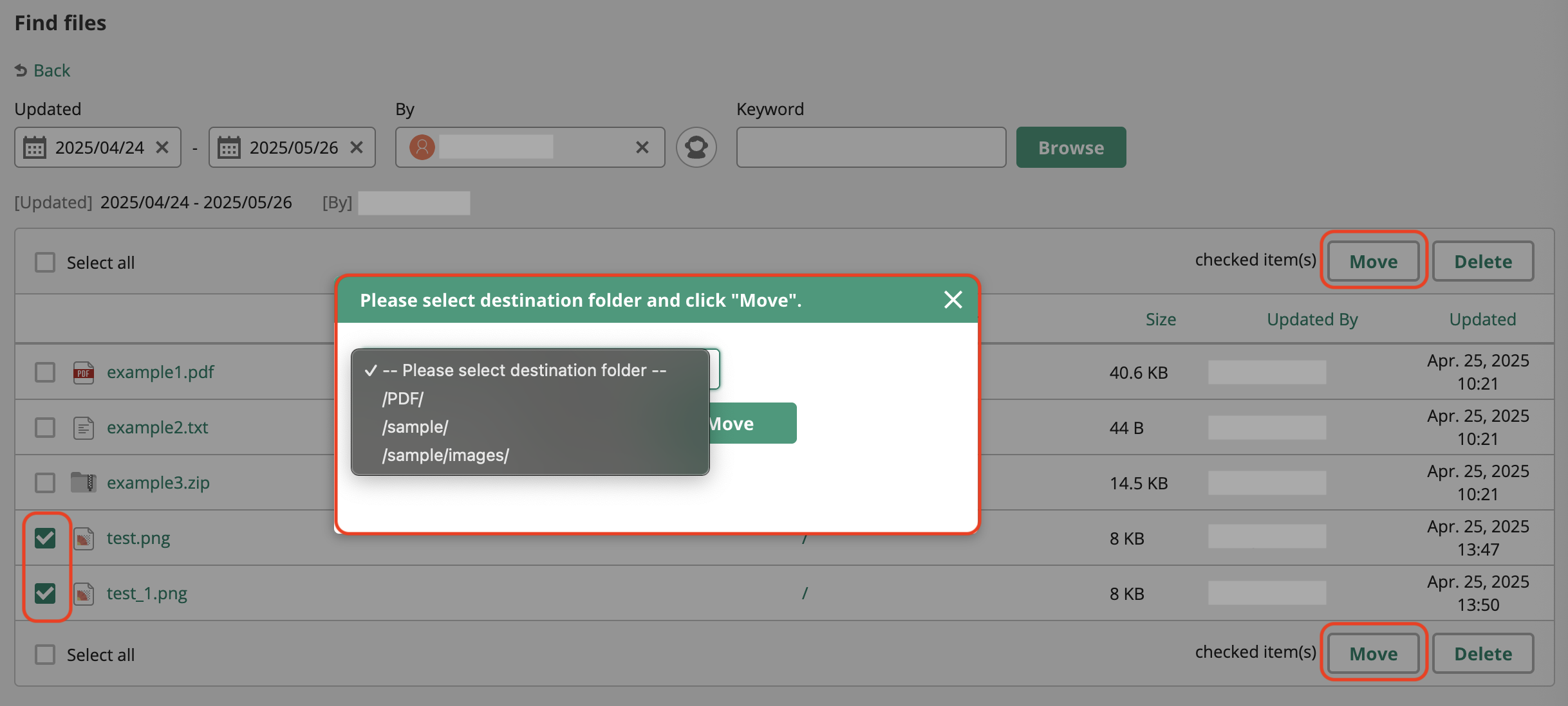 Screenshot: Screen of Move Folder File