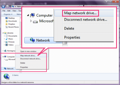 Screenshot: Right click on Network and then select Map network drive