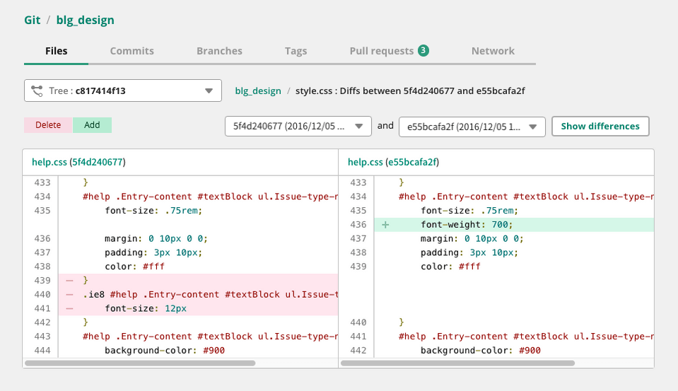 Screenshot: Screen of File diffs