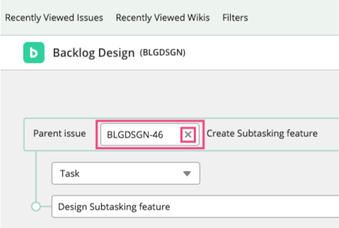 Screenshot: Screen of Set Remove a parent issue
