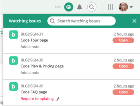 Screenshot: Example of Watching issues