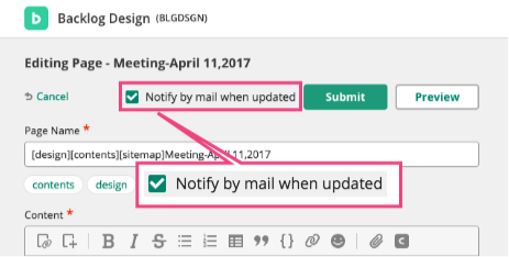 Screenshot: Screen of Notify by mail when updated