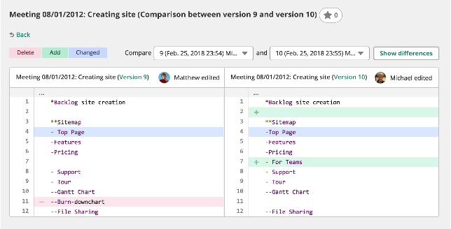 Screenshot: Screen of Show Differences