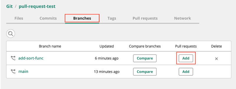 Go to the Branches tab and click “Add” in the pull request column