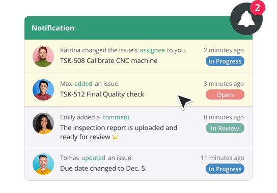 Real-time updates from the shop floor to the office