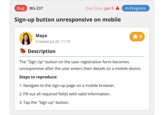 Built-in issue tracking and bug management