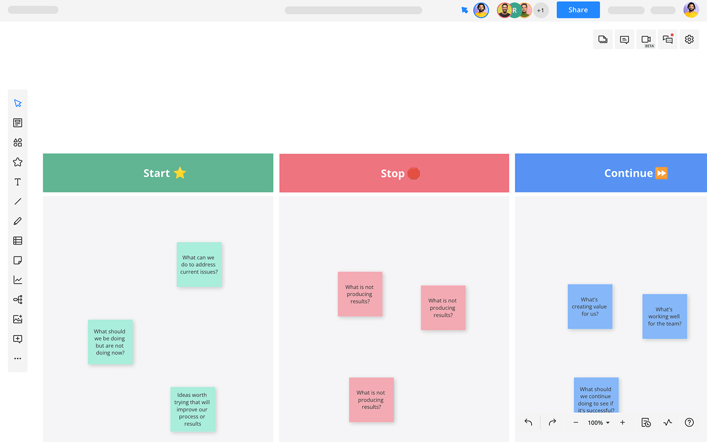 Start Stop Continue Template | Cacoo | Nulab