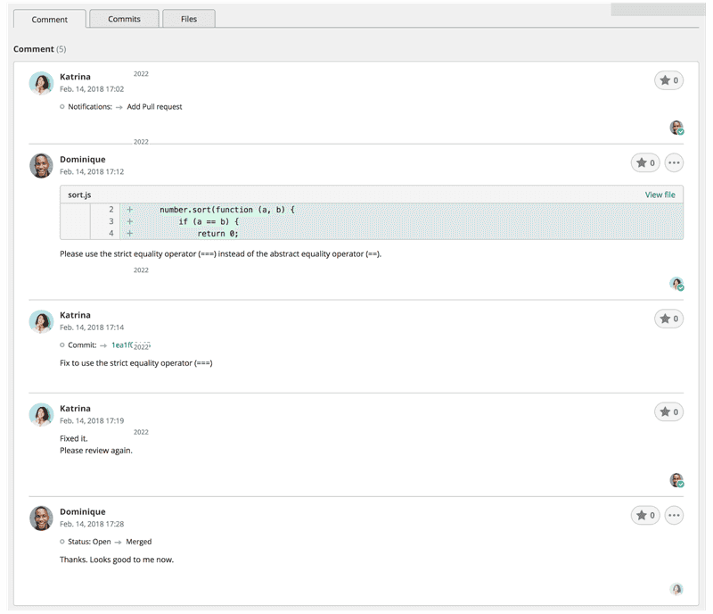 Pull request comments in Backlog